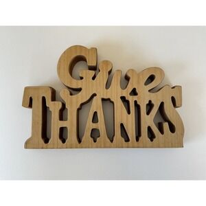 Wooden Give Thanks Sign Rustic Tabletop Decor Thanksgiving Autumn Holiday Accent